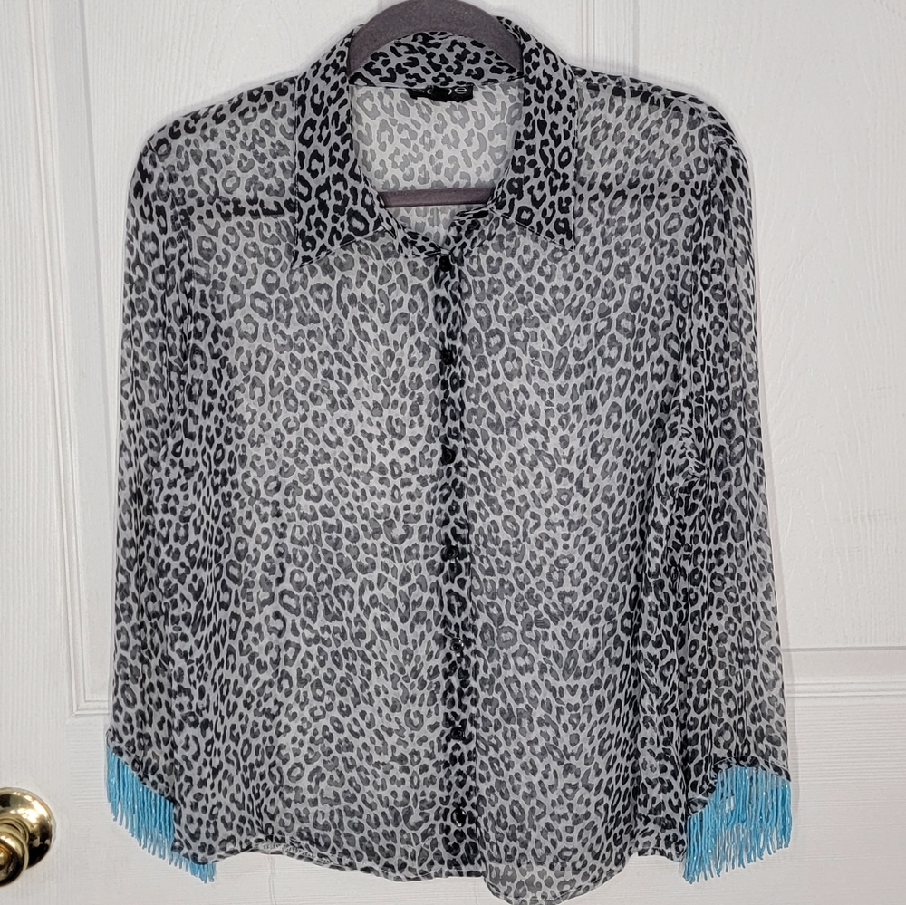 Bebe Vintage Sheer Button Up Blouse